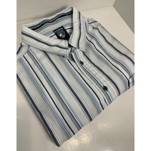 Kuhl Short Sleeve Button-Up Shirt Men's XL White with Blue Stripes Mountain Wear